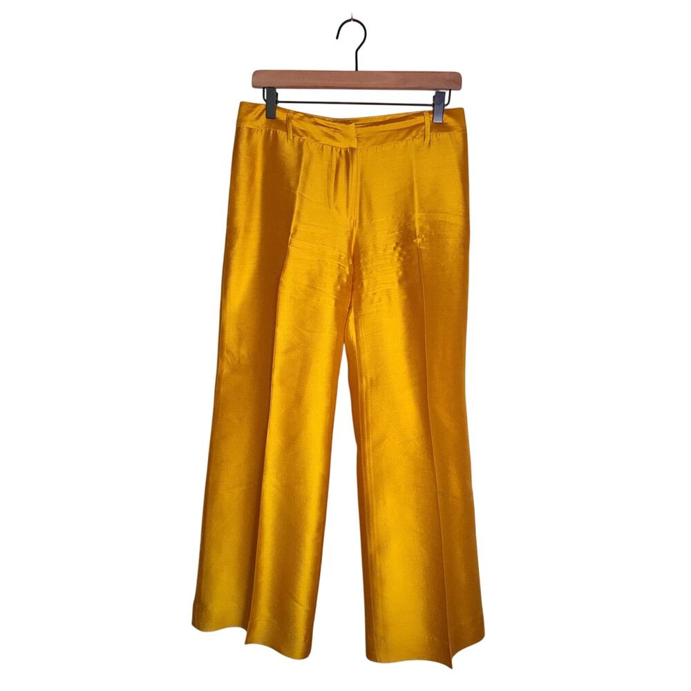 SHOSHANNA silk quiet luxury metallic gold wide leg interview outfit trousers 4